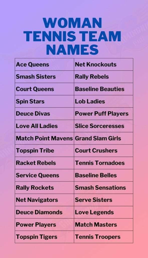 Woman Tennis Team Names