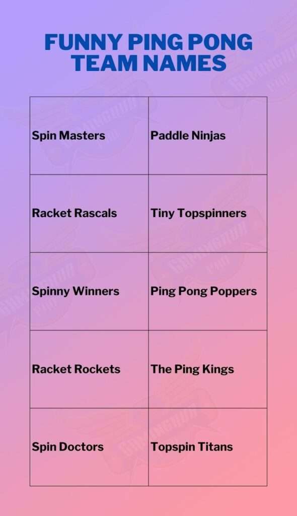 Funny Ping Pong Team Names